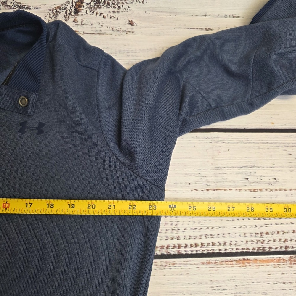 Under Armour Golf Storm Sweater XL Fleece Snap Mock Neck Blue Loose Fit Coldgear - Picture 8 of 11